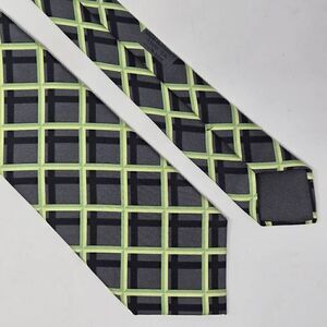 HERMES PARIS SILK TIE GRAY BLACK GREEN WINDOWPANE PLAID SHADOW 3D 3" X 60"